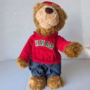 Plush Brown Teddy Bear in Red XMAS Hoodie - Kids Toy